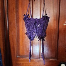 Vintage Victoria's Secret Purple Corset Teddy 34B Garter Straps Gold Label