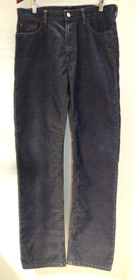 E4 Cerruti Jeans 34X34 Blue Corded PANTS Orange Stitching 5 Pocket Logo Button