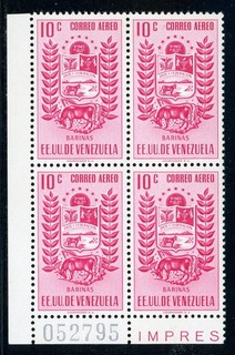 Venezuela MLH Air Post: SANABRIA #721a 10c BARINAS SHORT "1" POS82 $$$