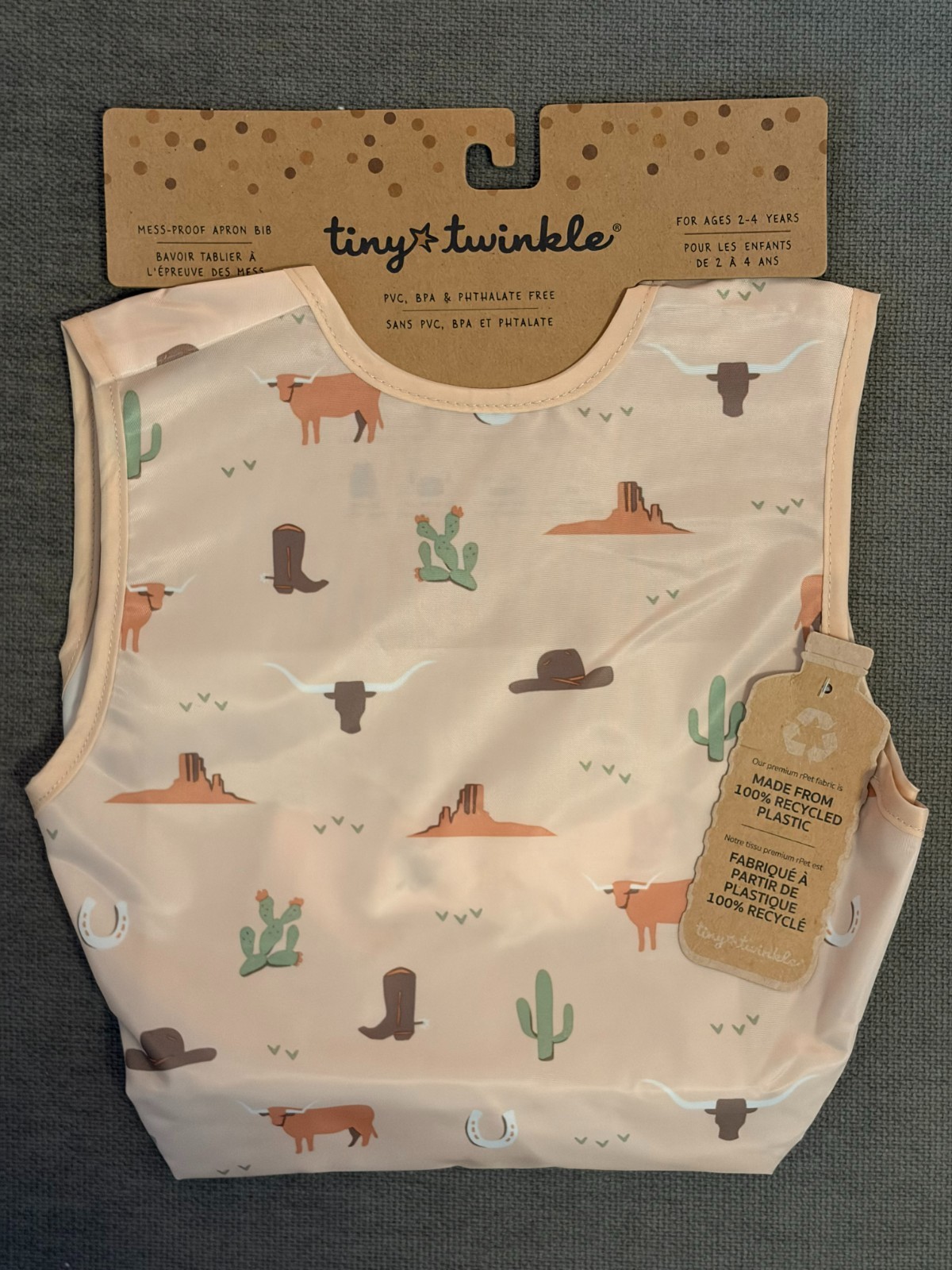 NWT Tiny Twinkle Mess-Proof Apron Waterproof Baby & Toddler Food Bib 2-4 Years