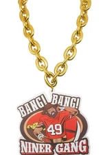 49ers Bang Bang Chain Necklace - 9-9” Logo Pendent W 34” Chain San Francisco Fan
