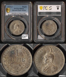 💥 1914 J GERMAN EAST AFRICA RUPIE (PCGS MS63) NICE 💥 CV $250 ⚡️FREE SHIPPING⚡️