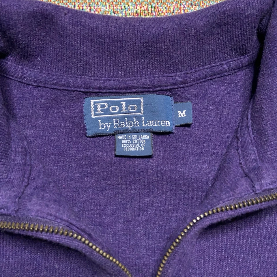 Polo Ralph Lauren Rib Knit Sweater 1/4 Zip Pullover Medium Purple 90s Vintage - Image 3 of 4