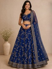 Royal Blue Lehenga Choli with Golden Embroidery US 8 Medium