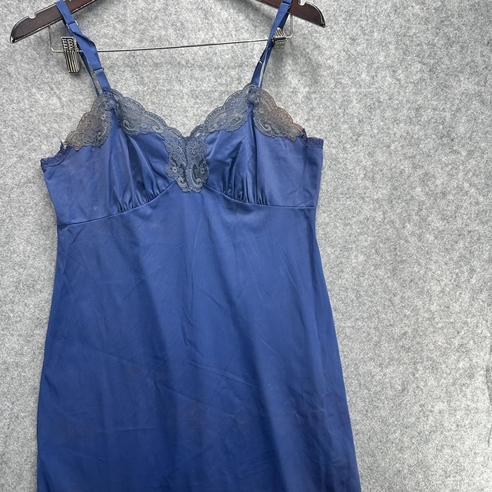 Vestido sin mangas vintage Shadowline para mujer 36 azul nailon encaje camisón hecho en EE. UU. Foto 3 de 4