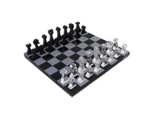 Italfama Acrylic Chess Set, Black & Clear, 24Cm Storage Board, Made In Italy