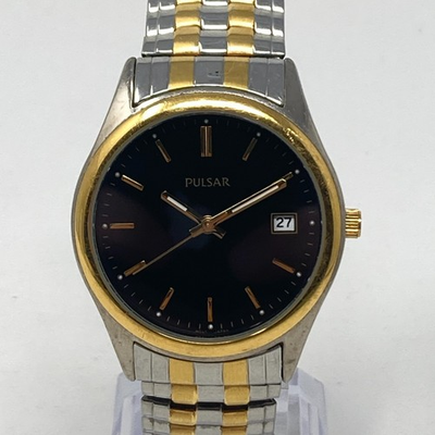 #ad Pulsar Watch Men 37mm Silver Gold Tone VX42 X140 Date New Battery SMALL 6.5quot; $23.99