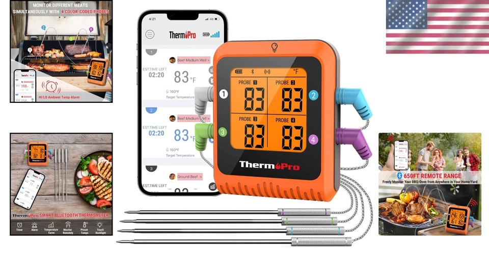 Rechargeable BBQ Thermometer with 4 Probes - Image 2 of 4
