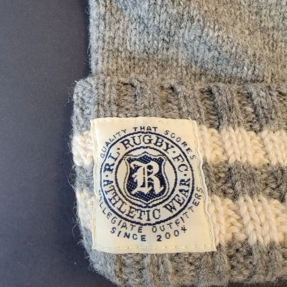 Guantes sin dedos vintage de rugby Ralph Lauren gris con rayas marfil 100 % lana Foto 3 de 4