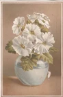 White Flowers in White Grey Round Vase No Advertising Vict Card c1880s