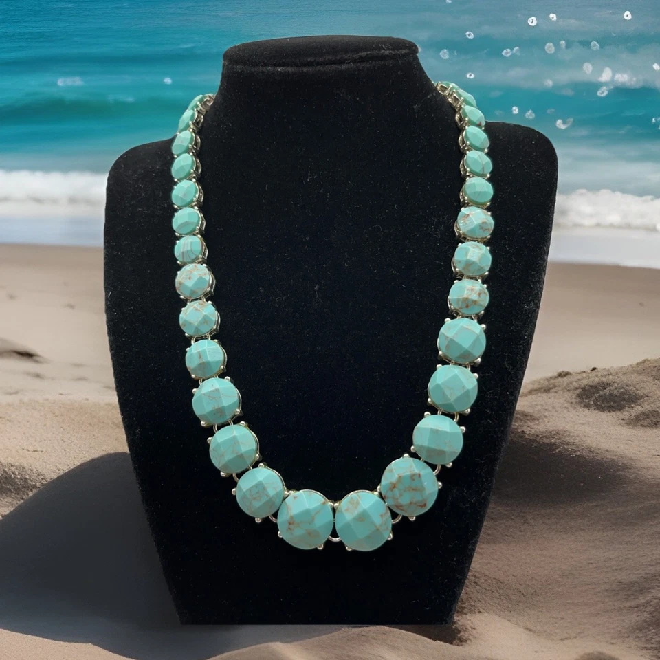 Collar Ralph Lauren Imitación Turquesa Tono Plateado Ajustable 18.5 Pulgadas J17 Foto 2 de 4