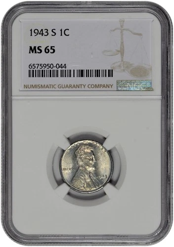 1943 S 1C Lincoln Steel Wheat Cent NGC Graded MS 65 in New Holder
