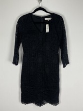 Nwt LOFT Floral Lace Sheath Dress Size 2 Black Stretch 3/4 Sleeve Above Knee