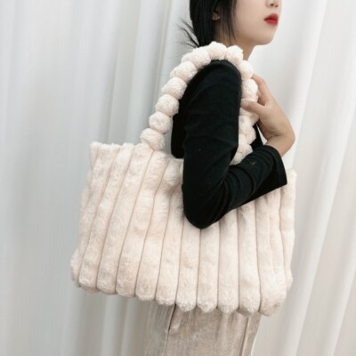 1x Damen Flauschig Fell Schultertasche Tasche Kunstpelz Handtasche Groß Süß 