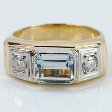 Vintage 17k Two-Tone White & Yellow Gold Topaz & Diamond Men's Ring