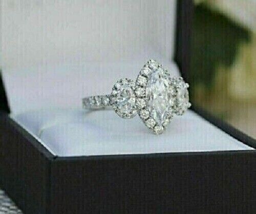 2CT Marquise Cut Lab Created Diamond Wedding Women Ring 14K White Gold ...