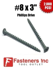 INTERCORP 830CW #8 X 3" W.A.R. Coat Drywall/Deck Screws Philips Drive 2,000/BOX