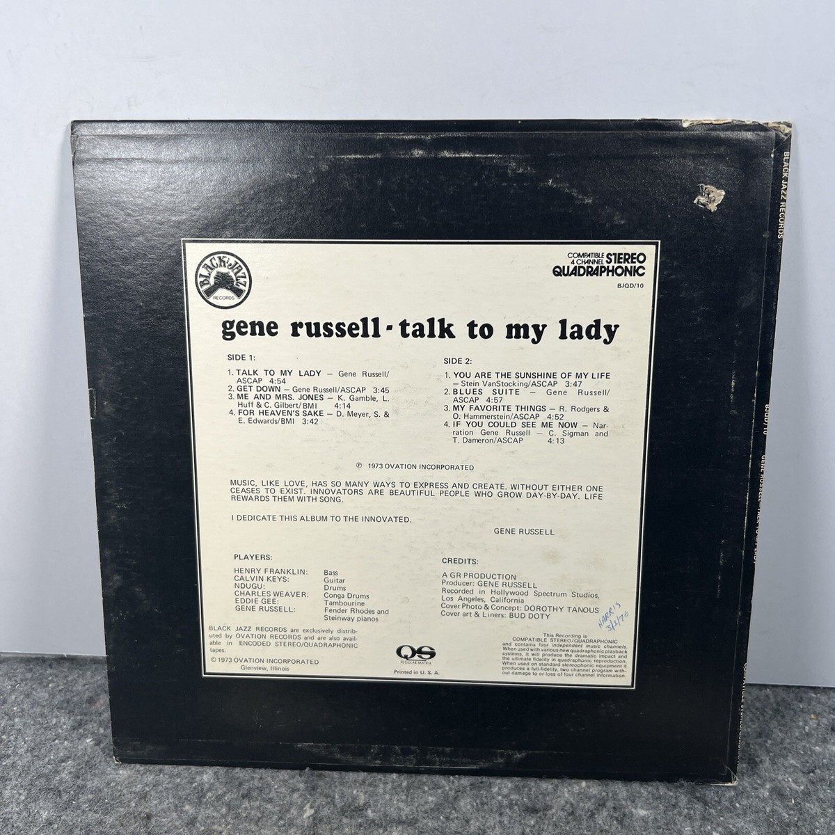 Gene Russell: Talk To My Lady LP Vinyl 1973 BJQD/10 Stereo