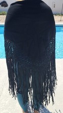 Vintage Large Black Elegant Piano Shawl with Fringe