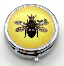 Vibrant Yellow Queen Bee Royal Crown Travel Container Decorative Purse Pill Box