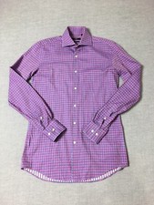 Hugo Boss Shirt Mens 37 Purple Check Button Up Size Slim Fit Long Sleeve
