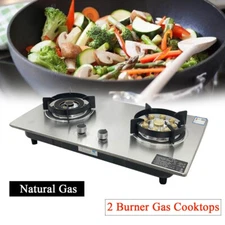 Natural Gas NG Double Burners Gas Stove Stainless Auto Ignition Steel Cooktop