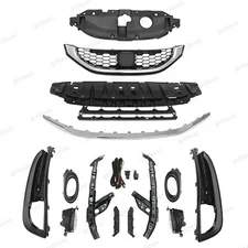 For Civic Sedan 2013-2015 14PC Chrome Bumper Grille Set with Fog Lights & Bezel