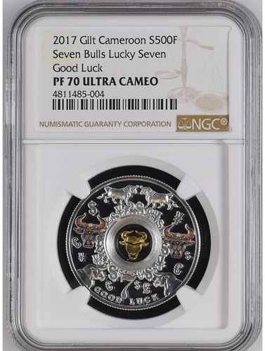 2017 Republic of Cameroon Silver Proof Lucky Seven Seven Bulls NGC 70 UC