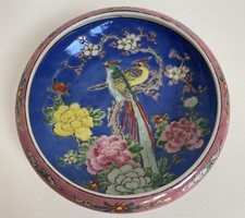 Ancien bol rondelle brosse porcelaine chinoise avec faisans SIGNÉ
