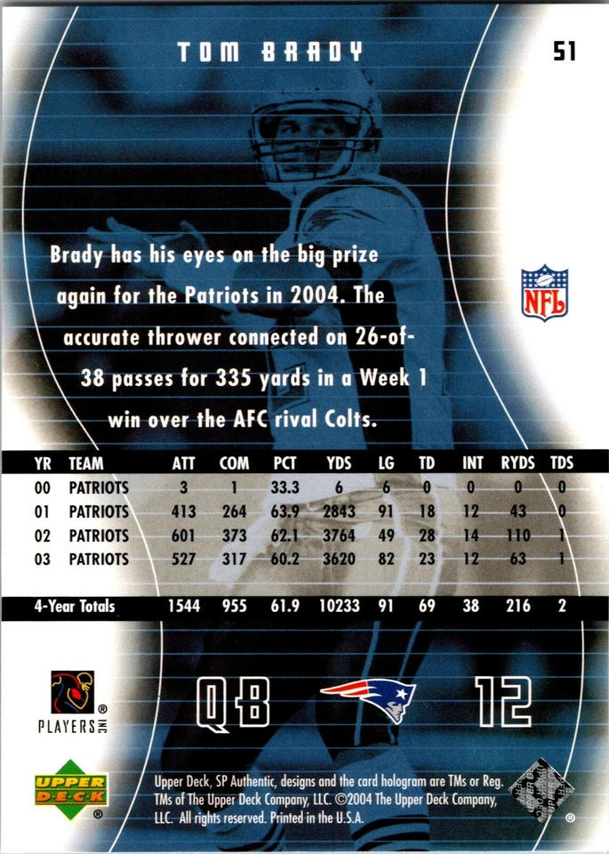 2004 Upper Deck SP Authentic NFL 1-90 Pick your cards - Image 2 of 2