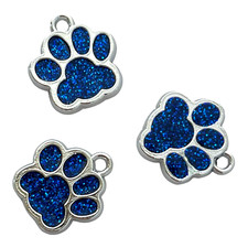 5 pcs Blue Sparkle Enamel Dog Pet Paw Charms Silver Bead Findings Beading 16mm