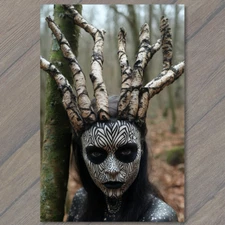 Art Print  Woman Body Paint Horns Tribal Gothic Fantasy Nature Mystical Forest A