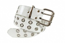White Patent 2 Row Eyelet Grommet Uniform Belt USA Made Rock Goth Funk Plus