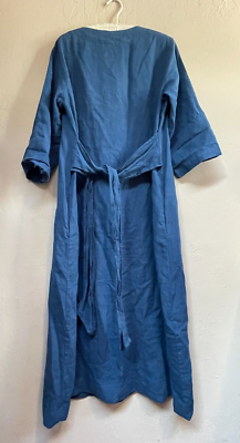 Len Ok Women's Large Oversized 3/4 Sleeve Belted Linen Long Dress Blue Pockets | eBay Len Ok Women's Large Oversized 3/4 Sleeve Belted Linen Long Dress Blue Pockets | eBay