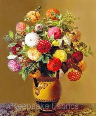 Dahlias In A Vase Cotton Crazy Quilt Block Multi Sizes
