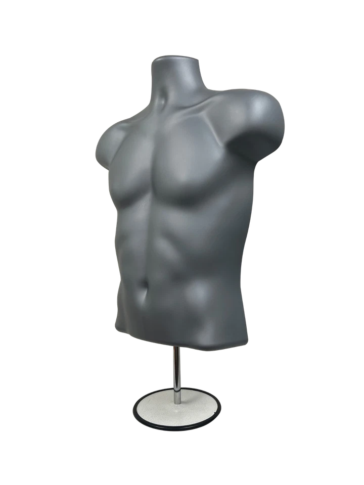 Male + Female Mannequin Torsos GREY (SILVER) + 2 Stands + 2 Hooks for Hanging  - Image 3 of 4