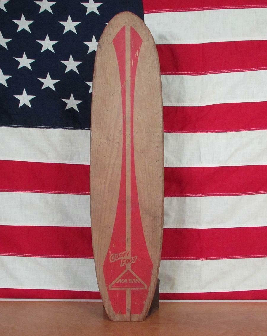 Vintage 1960s Nash 'Goofy Foot' Wood Skateboard Deck w/Truck