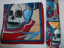 NWT Daniel Cremieux Slim Skull pattern Unique Silk Tie and handkerchief set