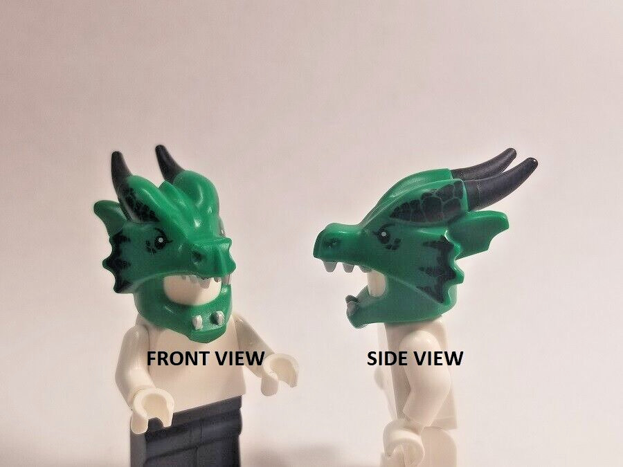 LEGO Green Dragon Head Mask Long Horns Fangs Minifigure Holiday Costume
