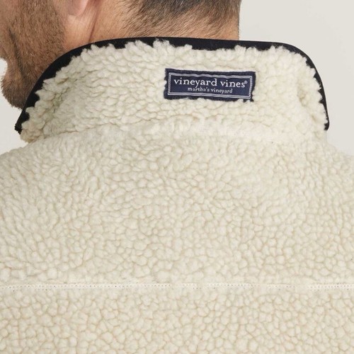 Vineyard Vines Giubbotto Uomo Sherpa SuperShep Taglia XL Stone (Beige/Crema) Navy NUOVO - Foto 13 di 15