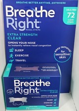 NIB Breathe Right Extra Strength 3M Nasal Strips 72 ct Sensitive Skin EXP 9/29