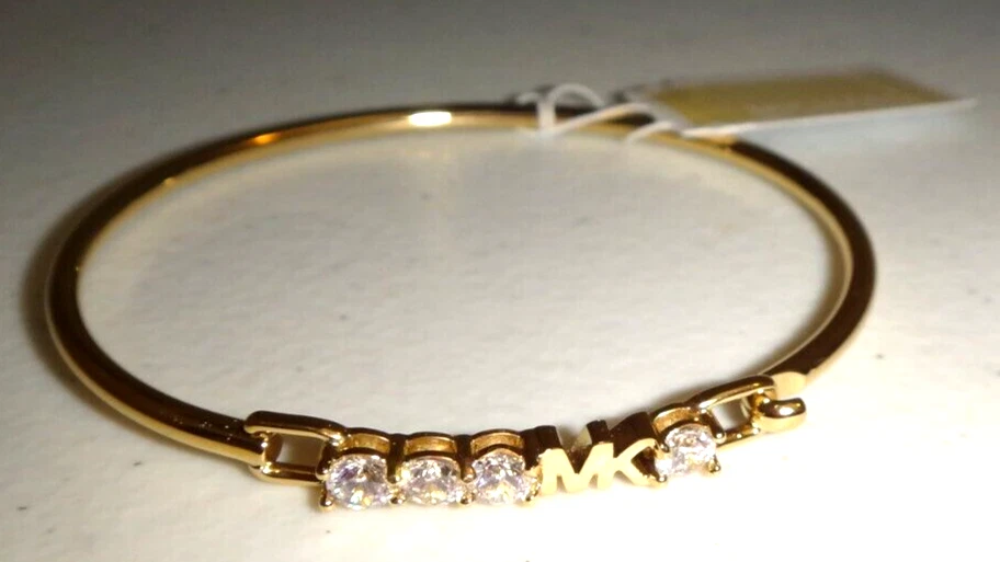 Brazalete Michael Kors MK Logo Oro Amarillo S/ Acero 4 Cristales Individuales MKJ7316710 Foto 4 de 4