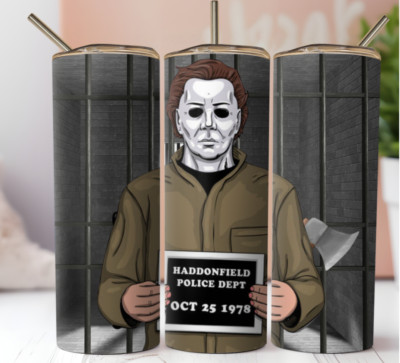 20oz STAINLESS STEEL SKINNY TUMBLER - MICHAEL MEYERS - SCARY TUMBLER - HALLOWEEN
