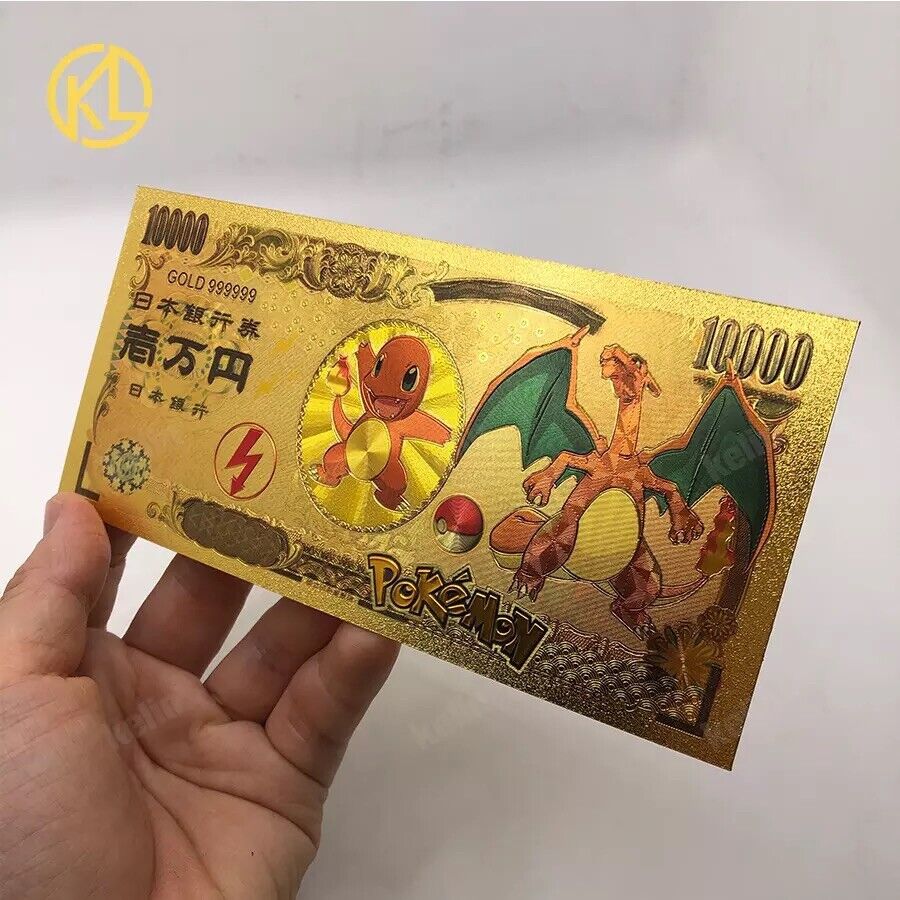 1pc Pokemon Eevee Japanese 10000 Yen Gold Banknote FREE Clear Protector