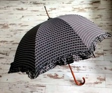 Absolutely stunning vintage functioning huge sun umbrella, rare, wooden handle