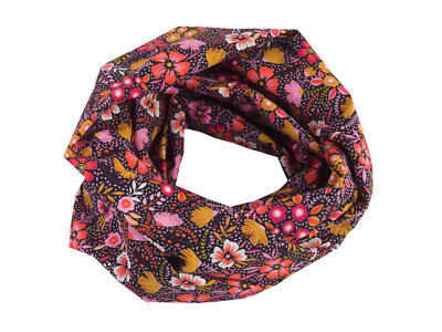 Damen-Loopschal Blumen schwarz rosa orange ca. 25 cm x 140 cm -100% Baumwolle
