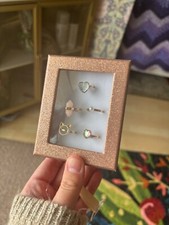 Claire  s pearl Gold rhinestone kitty cat Heart girls Ring Jewelry box set