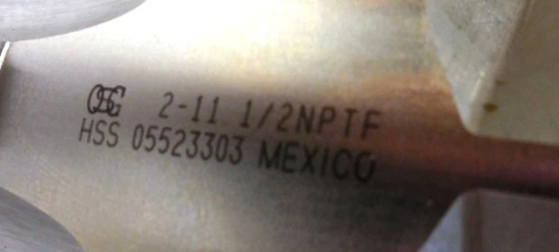 OSG STANDARD PIPE TAP 13135-00, 2-11-1/2 NPTF, 7 FL FLUTE, HSS, 4 1/2" OAL - Image 3 of 4