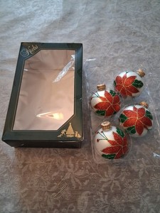 Krebs Poinsettia Elegant Glass White 4 Frosted Glitter 