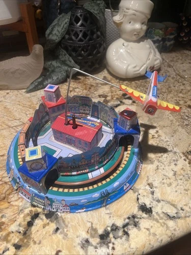 Vintage Schylling Tin Toy Train Plane San Francisco Tour Musical Windup